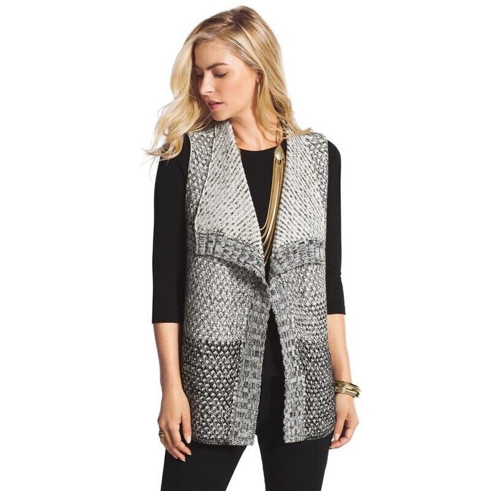 Chicos Textured Knit Sweater Vest Women's Size 3 XL Black Antique White NEW $99